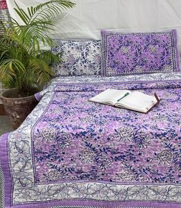 Juego de Edredón de Algodón 100% con Estampado Artesanal Indio, Color Lavanda, Floral, Reversible, Premium, Hecho a Mano, con 2 Fundas de Almohada - Product Image 2
