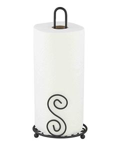 Modern Matte Black Steel Paper Towel Holder Elegant Scroll Design Free <b>Standing</b> Kitchen Roll Holder With <b>Weighted</b> Base Decor - Product Image 1