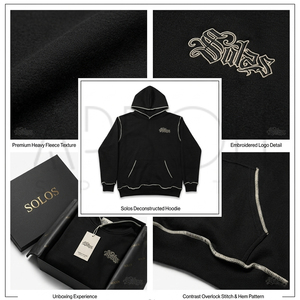 Nouveau sweat à capuche noir tendance pour homme, style streetwear surdimensionné avec surpiqûres contrastées, personnalisable avec logo, idéal pour l'hiver - Product Image 5