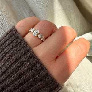 7 Stone Oval Cut Lab Grown Diamond Engagement Ring Dainty Multi Stone Anniversary Stackable Band Custom 10K 14K 18K <b>Solid</b> Gold - Product Image 3