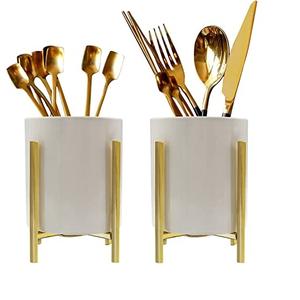 Portacubiertos artesanal de metal, juego de tres con acabado plateado para una cocina organizada. - Product Image 6