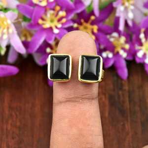 Minimalist Black Onyx Gemstone <b>Ring</b> Statement Cool Style <b>Open</b> Gold Adjustable Band <b>Ring</b> for Women Jewelry Wholesale Gift - Product Image 1