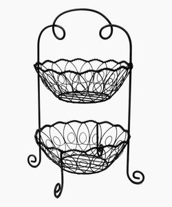 Support à fruits à 2 niveaux en fil métallique avec base en bois, pour comptoir de cuisine, taille et forme personnalisables, meilleure tendance - Product Image 6