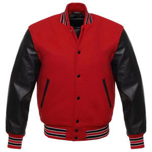 Chaqueta Varsity Vintage para Hombre, Cuello Alto, Cierre de un Solo Botón, para Logotipo Bordado, Mangas en Contraste, Dobladillo Acanalado, Lana/Poliéster - Product Image 1