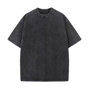 Mens Acid Wash Vintage Oversized Faded Cotton Streetwear Casual Loose Fit Distressed Washed T-Shirt Front Logo High Street Style - Product Image 1