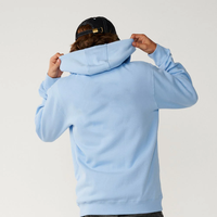 Hoodie Zipper Pria Polos Biru Muda Bahan Fleece Tebal Grosir Logo Kustom OEM, Sweatshirt Hoodie Resleting Biru Langit Katun Polos