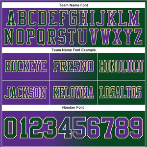 Camiseta de Fútbol Americano Sublimada Personalizada para Hombre, Manga Corta, Cuello en V, Absorbe la Humedad, Nombre del Equipo 00, Degradado Verde Púrpura - Product Image 3