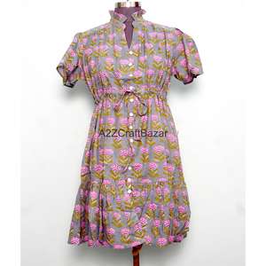 Vestido Mini de Mujer 100% Algodón Tejido, Cuello en V, Manga Corta, Cintura Alta, Corte en A, Estampado Floral Digital, Lavable, Transpirable, para Oficina - Product Image 2