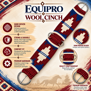 EQUIPO: Cinturón de cuero y lana personalizado para caballo, azul, negro, blanco, con patrón, anillas metálicas, ajustable, personalizable, varios tamaños - Product Image 2
