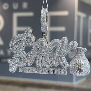 Colgante de Plata de Ley con Moissanita de 20 Quilates, Diseño de Bolsa de Dinero con Símbolo de Dólar, Estilo Hip Hop, de Lujo y con Incrustaciones de Diamantes - Product Image 1