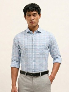เสื้อเชิ้ตลำลองผ้าฝ้ายลายสก๊อตแขนยาวสำหรับผู้ชาย, เสื้อผ้าฝ้ายแขนยาวแบบเปิดลงกระดุมสองแถวระบายอากาศได้ดีสวมใส่ในฤดูร้อน - Product Image 2