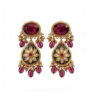 Kundan Jadau Hyderabadi Style Women's Drop Earrings Gold Plated Imitation Pearl Alloy Crystal Rhinestone Claw Setting Trendy - Product Image 1