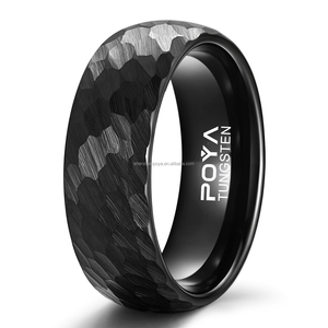 แหวนแต่งงานคู่รัก ทังสเตนสีดำทอง ลายตอก 6 มม. 8 มม. ทรงโดม สวมใส่สบาย - Product Image 1