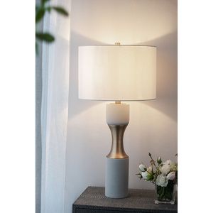Lampada da tavolo in cemento 15x15x30 pollici con dettagli in metallo - Product Image 1