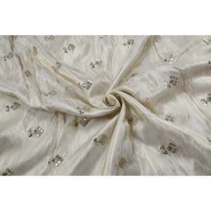 Tissu en filet avec broderie dorée, tissu Chanderi teignable, 44 pouces de large, motif Zari traditionnel au mètre - Product Image 4