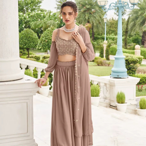 Lehenga Choli Moderno Semi-Cosido de Georgette con Lentejuelas y Bordado para Fiestas de Diwali y Bodas - Product Image 1