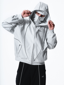 <b>Men's</b> Double Hood Balaclava Hoodie Polyester Cotton Full Zip Streetwear Jacket Casual Style With <b>Face</b> Cover Hood And Modern - Product Image 3