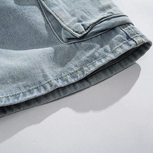 Pantalones Cortos Cargo de Lana Azul Claro para Hombre, Cintura Elástica Alta, Estilo Casual, con Bolsillos, Transpirables, Ecológicos, Sólidos, Vintage - Product Image 4