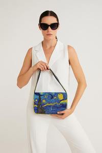 Sac bandoulière messager unisexe élégant en toile à rayures florales avec chaînes perlées, tendance, pour l'extérieur, avec plusieurs compartiments intérieurs, motif fleurs - Product Image 2