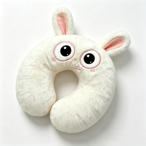Bunny <b>Neck</b> <b>Pillow</b> - Soft Plush White Rabbit U-Shaped Travel <b>Pillow</b> with Big Eyes & Pink Ears - Product Image 4
