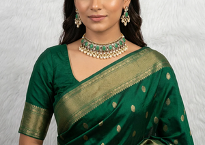 Elegant Green Kundan Polki Choker Necklace <b>Set</b> with Matching Earrings Gold Plated Traditional <b>Indian</b> Bridal Wedding <b>Jewelry</b> - Product Image 1