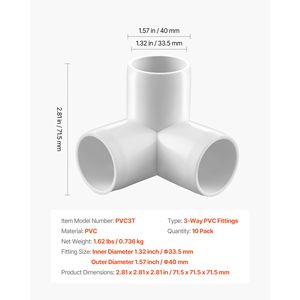 Confezione da 10 raccordi in PVC da 1 pollice: connettori a gomito e a T per giunti in PVC per mobili fai-da-te e scaffalature - Product Image 4