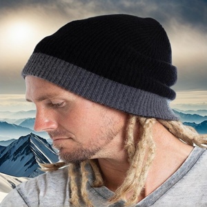 Pashmina sombreros gorros suaves y cálidos ajustados de punto plano hilo de Cachemira sostenible viaje en casa invierno ropa de hombre imagen geométrica - Product Image 1