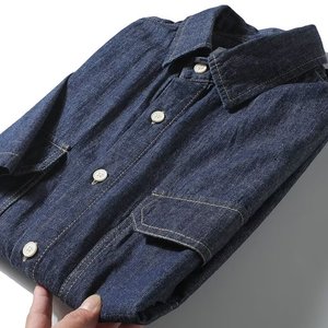 Men's 100% Cotton Stonewash Denim Turn-down Collar Full Sleeve Shirt Topstitch Pockets Solid Color Eco-Friendly Breathable - Product Image 5
