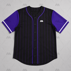 Maillot de baseball unisexe personnalisé noir d'été à rayures, manches courtes, col en V, boutons sur le devant, respirant, en polyester, pour le sport - Product Image 5