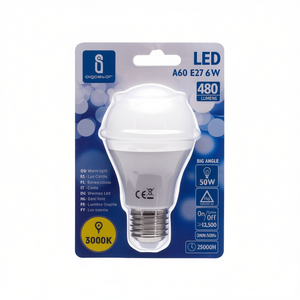 Lampadina LED A60 E27 6W 3000K Luce Calda 480Lm Ampio Angolo 25000H Durata - Product Image 2