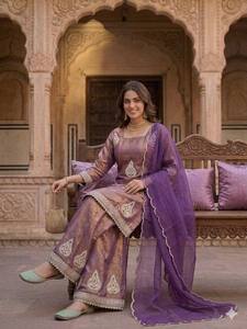 Ramdev Trading Elegant Women's Modern Party Wear Fendy Silk <b>Kurti</b> Palazzo Set with Heavy Sequence Work Quick Dry - Product Image 3