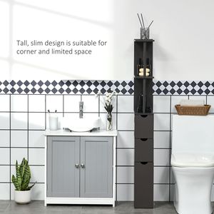 Meuble de salle de bain compact autoportant à 2 niveaux, solution en lin marron avec étagères et tiroirs peu encombrants pour la maison, l'hôpital, la chambre à coucher - Product Image 5