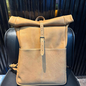 Thick Genuine Leather Roll Top Backpack Reinforced Base Rucksack For Heavy Loads Professional <b>Work</b> <b>Bag</b> LRTB-0146B - Product Image 1