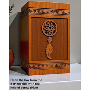Handcrafted Rosewood Dreamcatcher Urn: Feather & Floral Engraving, Customizable <b>Memorial</b> Funeral <b>Memorial</b> <b>Keepsake</b> by AYAANS - Product Image 5