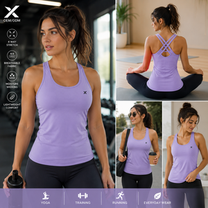 Camisetas de Tirantes Deportivas para Mujer X Sports City, Color Sólido, Tejido de Punto, Espalda Cruzada, Secado Rápido, Estilo Deportivo, Largo Regular, Colores de Moda OEM - Product Image 3