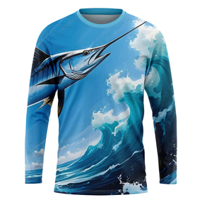 เสื้อฮู้ดดี้สำหรับตกปลา แบบซับลิเมชั่น พิมพ์ลายสีสันสดใส แห้งเร็ว ระบายอากาศได้ดี ป้องกันรังสียูวี 35 สำหรับผู้ชาย พร้อมโลโก้ด้านหน้า - Product Image 1