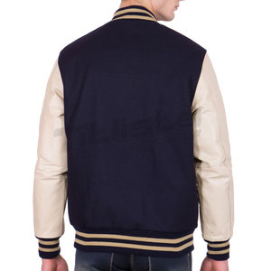 Blouson universitaire en cuir pour homme grande taille avec manches en cuir, col montant, pour usage extérieur, vente en gros - Product Image 4