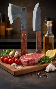 Ensemble de couteaux Viking forgés à la main en acier Damas, couteau à découper avec manche en corne de taureau, couteau de boucher à lame pleine, dureté HRC60-65 - Product Image 3