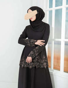 Mangas y Dobladillo Bordados Premium para Baju Kurung SIPO Musulmán de Malasia, Chifón Negro con Diseño de Cuentas, Largo hasta la Mitad de la Pierna - Product Image 3