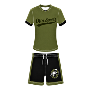 Ensemble short et maillot de football vert olive – Tenue de performance athlétique pour équipe, vêtements d'entraînement, vêtements de sport - Product Image 1