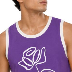Camiseta sin mangas morada y blanca con diseño minimalista de estampado floral, chaleco de algodón personalizado para hombre, cuello redondo, ropa informal de verano para la calle - Product Image 5