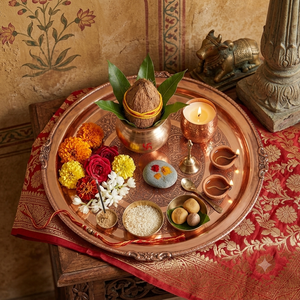 Plateau de service en cuivre gravé fait main, plat décoratif en cuivre, thali de Puja, assiette de présentation vintage, décoration de mariage, cadeau en gros - Product Image 2