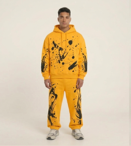 Conjunto de Sudadera con Capucha Azul para Hombre, Estampado de Pintura en Aerosol, Ropa Urbana, Sudadera con Capucha y Pantalones Deportivos a Juego - Product Image 6