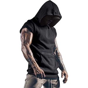Sudadera de Punto sin Mangas con Capucha para Hombre, con Bolsillo con Cremallera, Corte Ajustado, Color Negro Sólido, Estilo Casual - Product Image 6
