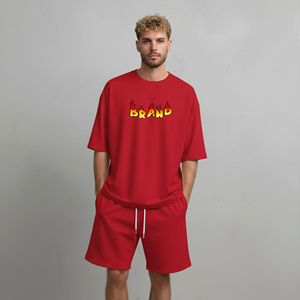 High Quality 100% Cotton Men's Plus Size Streetwear Printed Solid Color 2-Piece Set Custom Embroidered Logo Regular <b>Hip</b> Hop - Product Image 1