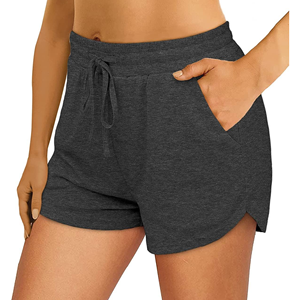 Shorts en tricot taille haute pour femmes avec poches, cordon de serrage, style décontracté, respirant, couleur unie, en coton et élasthanne - Product Image 6