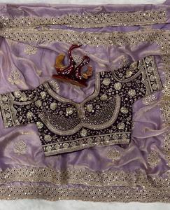 Sari Royal Glow Fendy en satin avec broderie de sequins 3MM, motifs Buttas sur toute la surface, bordure premium lourde, entièrement cousu, infroissable, séchage rapide - Product Image 1