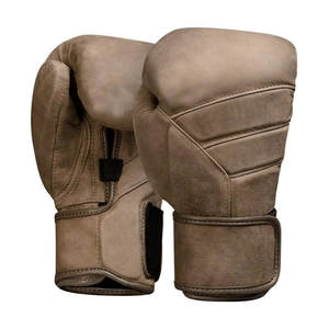 Gants de boxe en cuir pleine fleur de vachette imperméables avec sangle de poignet pour adultes, équipement d'entraînement d'arts martiaux, logo gaufré, marron - Product Image 3
