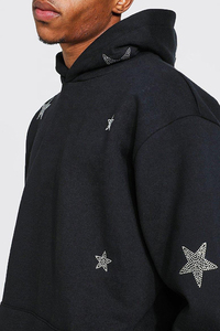 Black Rhinestone Star Tracksuit Oversized Hoodie and Jogger Set for Men Women Streetwear - Product Image 5