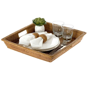 Rattan Square Serving <b>Tray</b> Honey Brown Handwoven <b>Decorative</b> Serving <b>Tray</b> for Tea Coffee Snacks Rustic Home Decor Organizer - Product Image 2